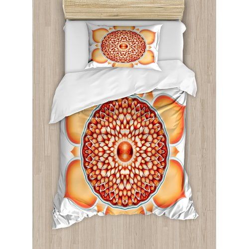  Ambesonne Lotus Chakra Pomegranate Tibetan Mandala Renewal of Life Universe Symbol Balance Vermilion Duvet Cover Set