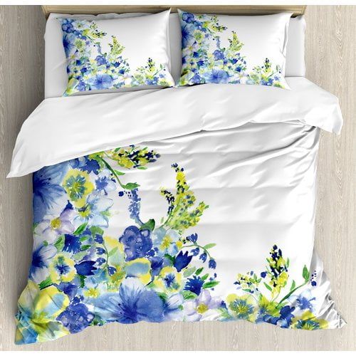  Ambesonne Watercolor Flower House Motley Floret Motifs with Splash Anemone Iris Revival Theme Duvet Cover Set