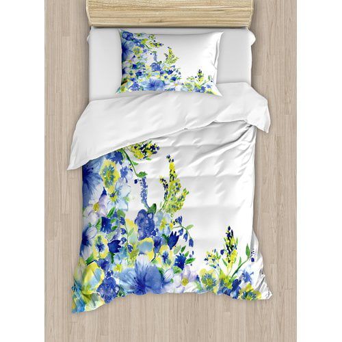  Ambesonne Watercolor Flower House Motley Floret Motifs with Splash Anemone Iris Revival Theme Duvet Cover Set