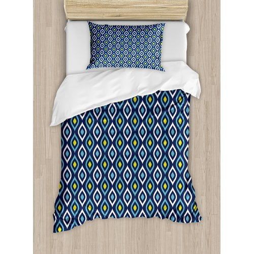  Ambesonne Abstract Leaf Form with Inner Circle Spots in Vibrant Tones Hippie Pattern Duvet Cover Set