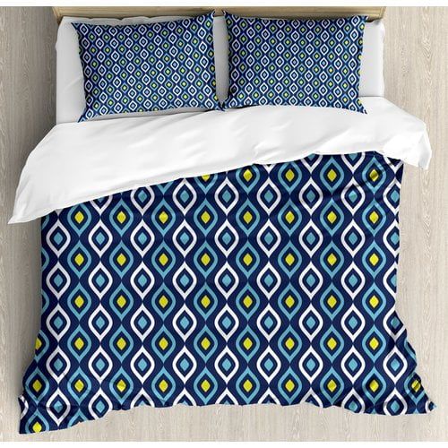  Ambesonne Abstract Leaf Form with Inner Circle Spots in Vibrant Tones Hippie Pattern Duvet Cover Set