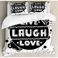 Ambesonne Live Laugh Love Air Balloon Clouds Sun Cute Hipster Illustration Philosophy Motto Duvet Cover Set