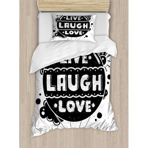  Ambesonne Live Laugh Love Air Balloon Clouds Sun Cute Hipster Illustration Philosophy Motto Duvet Cover Set