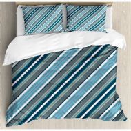 Ambesonne Striped Navy Retro Style Diagonal Stripes Pattern Modern Design Home Decorations Image Duvet Cover Set