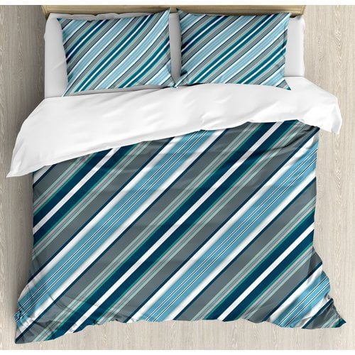  Ambesonne Striped Navy Retro Style Diagonal Stripes Pattern Modern Design Home Decorations Image Duvet Cover Set