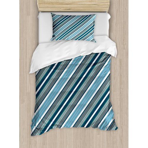  Ambesonne Striped Navy Retro Style Diagonal Stripes Pattern Modern Design Home Decorations Image Duvet Cover Set