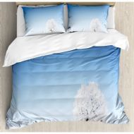 Ambesonne Winter Alone Life of Tree in Snowy Environment Cold Lands Peace Concept Duvet Cover Set