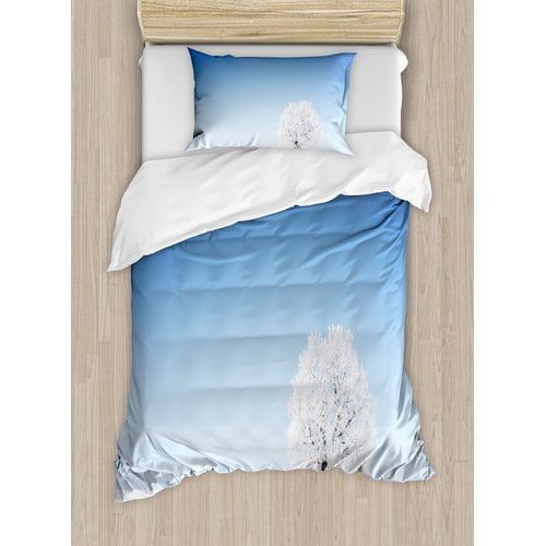  Ambesonne Winter Alone Life of Tree in Snowy Environment Cold Lands Peace Concept Duvet Cover Set