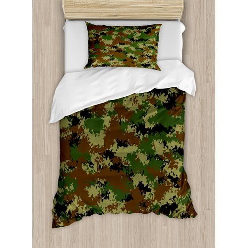  Ambesonne Camo Grunge Graphic Camouflage Summer Theme Armed Forces Uniform Inspired Dark Duvet Cover Set