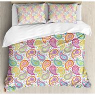 Ambesonne Paisley Patterned Back Grounded with Flowers and Circles Artwork Duvet Cover Set