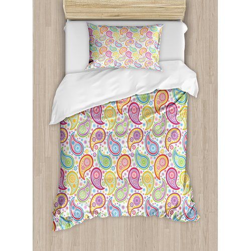  Ambesonne Paisley Patterned Back Grounded with Flowers and Circles Artwork Duvet Cover Set