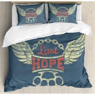 Ambesonne Vintage Grunge Label Wings Chain Brass Knuckles Last Hope Quote for Bikers Duvet Cover Set