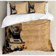 Ambesonne Steam Engine Antique Old Iron Train Duvet Cover Set