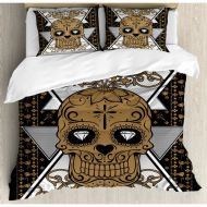 Ambesonne Tattoo Wise Old and Brave Viking Warrior with his Long Beard and Armour Duvet Cover Set