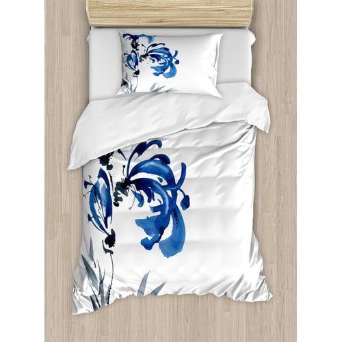  Ambesonne Traditional House Watercolors Eastern Floral Motif Brushstroke Effect Hand Drawn Image Duvet Cover Set
