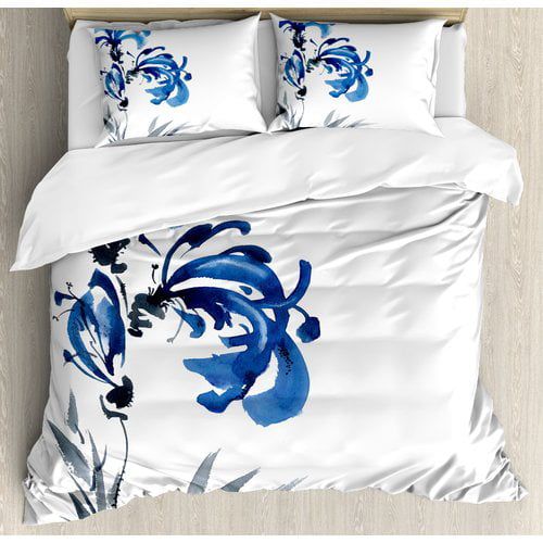  Ambesonne Traditional House Watercolors Eastern Floral Motif Brushstroke Effect Hand Drawn Image Duvet Cover Set