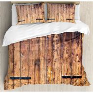 Ambesonne Rustic Antique Timber Planks in Weathered Tones Duvet Cover Set