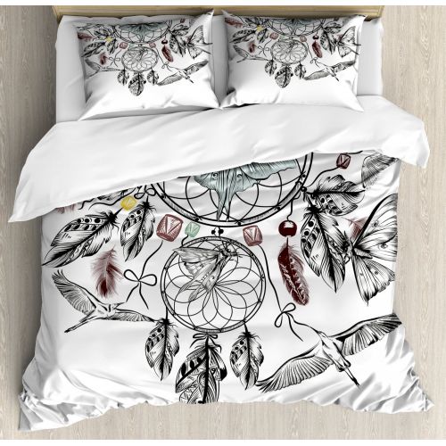  Ambesonne Ethnic Collect Your Happy Dreams Quote with Dreamcatcher and Butterflies Pattern Duvet Cover Set