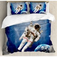 Ambesonne Outer Space Astronaut on Grunge Half Done with Geometric Brushstroke Sci-Fi Modern Art Duvet Cover Set
