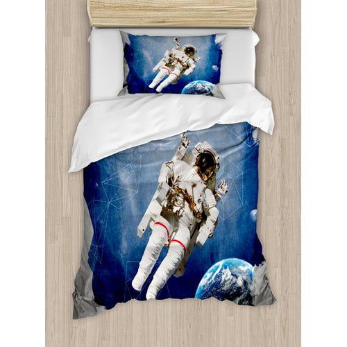  Ambesonne Outer Space Astronaut on Grunge Half Done with Geometric Brushstroke Sci-Fi Modern Art Duvet Cover Set