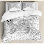 Ambesonne Modern Squirrel Surrounded by Geometric Squares Triangles Circles Cute Artwork Duvet Cover Set