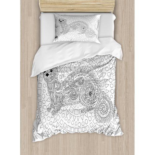  Ambesonne Modern Squirrel Surrounded by Geometric Squares Triangles Circles Cute Artwork Duvet Cover Set