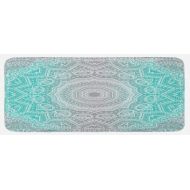 Ambesonne Grey and Turquoise Kitchen Mat, Primitive Spiritual Essence and Universe Harmony Mandala Ombre Art, Plush Decorative Kithcen Mat with Non Slip Backing, 47 W X 19 L Inches