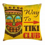 Ambesonne Tiki Bar Throw Pillow Cushion Cover, Way to Tiki Club Vintage Poster Design Retro Grunge Polynesian Exotic Retro Print, Decorative Square Accent Pillow Case, 18 X 18, Ear