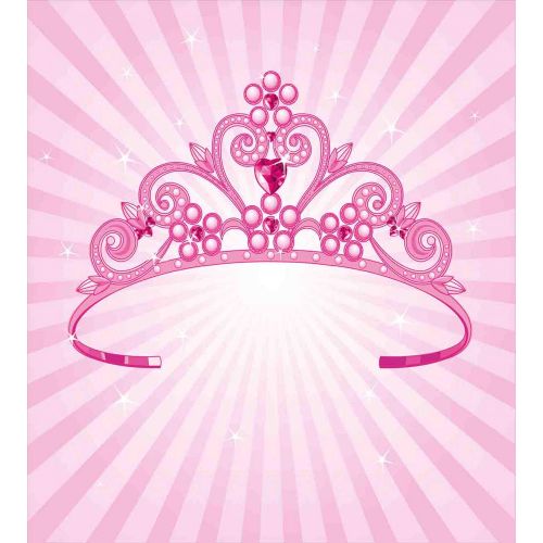  Ambesonne Kids Duvet Cover Set Queen Size, Beautiful Pink Fairy Princess Costume Print Crown with Diamond Image Art, Decorative 3 Piece Bedding Set with 2 Pillow Shams