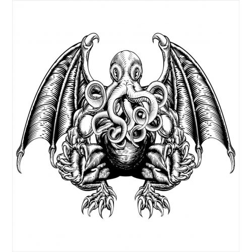  [아마존베스트]Ambesonne Kraken Duvet Cover Set, Cthulhu Monster Evil Fictional Cosmic Monster in Woodblock Style Illustration Print, Decorative 2 Piece Bedding Set with 1 Pillow Sham, Twin Size,