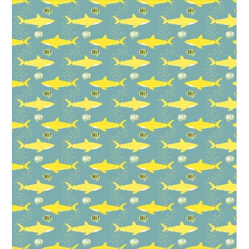  [아마존베스트]Ambesonne Shark Duvet Cover Set, Yellow Silhouettes Saying Hi Fish with Friendly Representation, Decorative 2 Piece Bedding Set with 1 Pillow Sham, Twin Size, Green Yellow