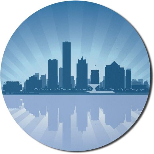  Ambesonne Wisconsin Mouse Pad for Computers, Silhouette Style with Retro Rays Milwaukee Skyline, Round Non-Slip Thick Rubber Modern Gaming Mousepad, 8 Round, Sky Blue Purpleblue