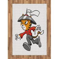 Ambesonne Ninja Cat Area Rug, Nursery Themed Cartoon Warrior Character in Traditional Clothes, Flat Woven Accent Rug for Living Room Bedroom Dining Room, 4 X 5 7, Multicolor