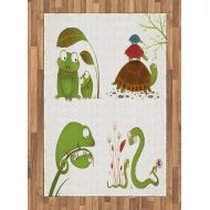 Ambesonne Reptile Area Rug, Reptile Family Colorful Baby Snake Frog Ninja Turtles Love Mother Family Theme, Flat Woven Accent Rug for Living Room Bedroom Dining Room, 4 X 5 7, Gree