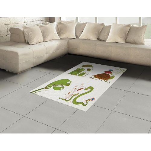  Ambesonne Reptile Area Rug, Reptile Family Colorful Baby Snake Frog Ninja Turtles Love Mother Family Theme, Flat Woven Accent Rug for Living Room Bedroom Dining Room, 4 X 5 7, Gree