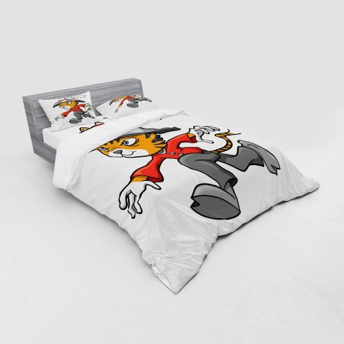  Ambesonne Ninja Cat Bedding Set, Nursery Themed Cartoon Warrior Character in Traditional Clothes, 4 Piece Duvet Cover Set with Shams and Fitted Sheet, California King, Multicolor