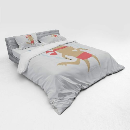 Ambesonne Japanese Duvet Cover Set, Crime Fighter Ninja Cat and Heart Cartoon Superpower Animal?Fighter Funny Design, 4 Piece Bedding Set with Shams and Fitted Sheet, King Size, Re