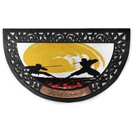 Ambesonne Japanese Doormat, Watercolor Style Silhouette?Ninjas in The Moonlight Medieval, Semi Circle Entryway Welcome Mat for Front & Backard 2 Pieces, 19.6 x 31.4, Vermilion Must