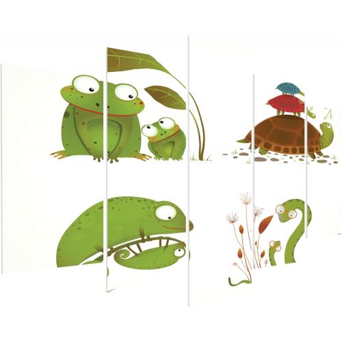  Ambesonne Reptile 5 Panels Acrylic Glass Wall Art, Reptile Family Colorful Snake Frog Ninja Turtles Love Mother Family Theme, Accent for Living Room, Bedroom and Dorm, 60 x 30, Gre