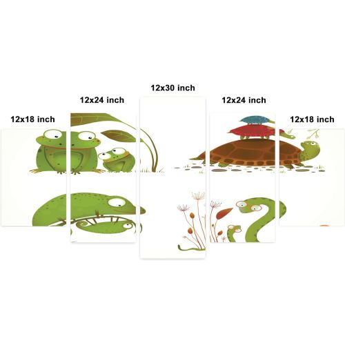  Ambesonne Reptile 5 Panels Acrylic Glass Wall Art, Reptile Family Colorful Snake Frog Ninja Turtles Love Mother Family Theme, Accent for Living Room, Bedroom and Dorm, 60 x 30, Gre