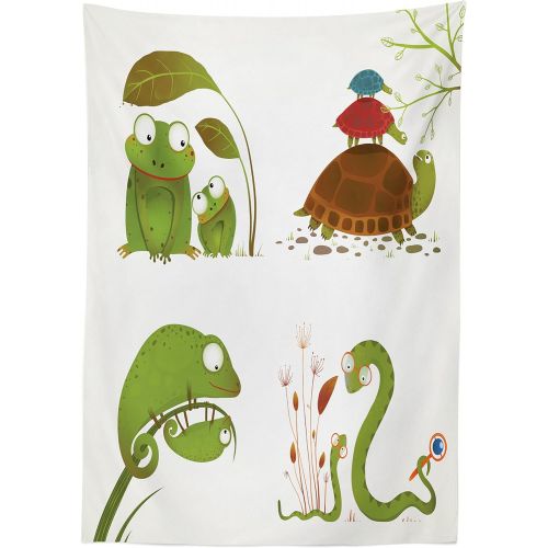  Ambesonne Reptile Tablecloth, Reptile Family Colorful Baby Snake Frog Ninja Turtles Love Mother Family Theme, Rectangular Table Cover for Dining Room Kitchen Decor, 60 X 90, Green