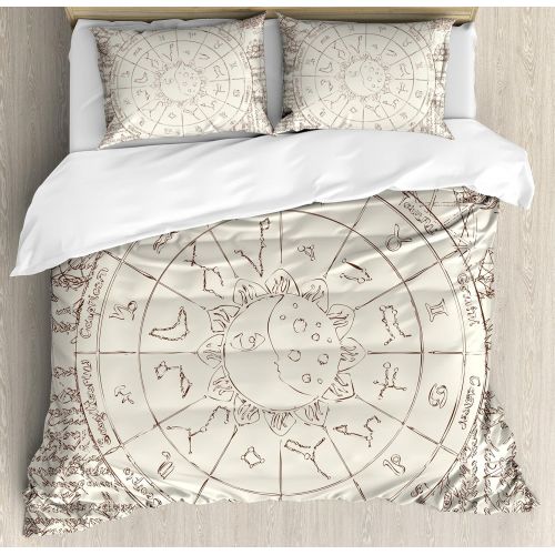  Ambesonne Egyptian Duvet Cover Set King Size, Egyptian Hieroglyphs on The Wall Stone Surface Scripts Ancient Arts Theme Image, Decorative 3 Piece Bedding Set with 2 Pillow Shams, P