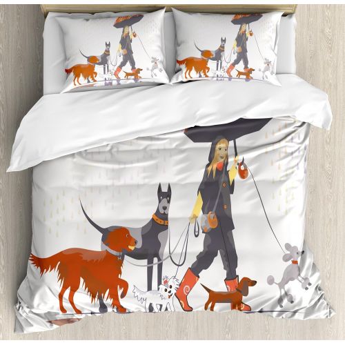  Ambesonne Cartoon Duvet Cover Set Twin Size, Composition Cute Farm Animals on Fence Comic Mascots with Dog Cow Horse Kids Design, Decorative 2 Piece Bedding Set with 1 Pillow Sham,