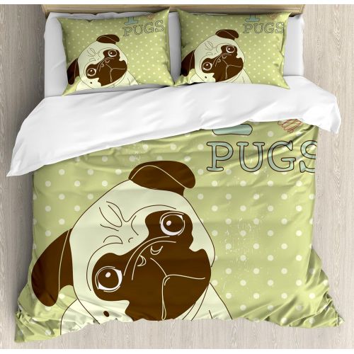  Ambesonne Cartoon Duvet Cover Set Twin Size, Composition Cute Farm Animals on Fence Comic Mascots with Dog Cow Horse Kids Design, Decorative 2 Piece Bedding Set with 1 Pillow Sham,