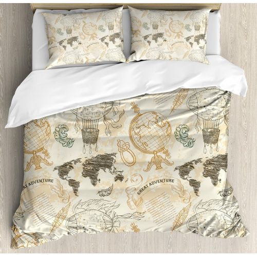  Ambesonne Cartoon Duvet Cover Set Twin Size, Composition Cute Farm Animals on Fence Comic Mascots with Dog Cow Horse Kids Design, Decorative 2 Piece Bedding Set with 1 Pillow Sham,