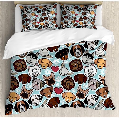  Ambesonne Cartoon Duvet Cover Set Twin Size, Composition Cute Farm Animals on Fence Comic Mascots with Dog Cow Horse Kids Design, Decorative 2 Piece Bedding Set with 1 Pillow Sham,