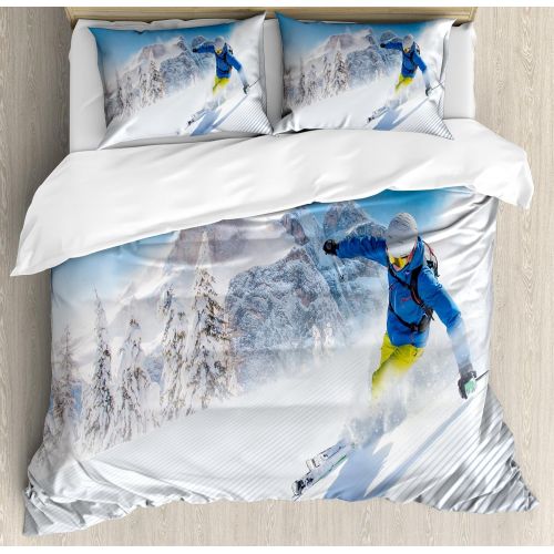  Ambesonne Skull Duvet Cover Set Twin Size, Punk Rocker Skeleton Boy on a Skateboard Skiing with Abstract Background Theme Art, A Decorative 2 Piece Bedding Set with 1 Pillow Sham,