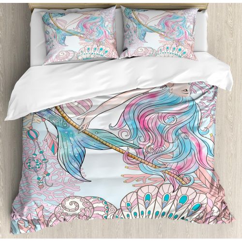  Ambesonne Skull Duvet Cover Set Twin Size, Punk Rocker Skeleton Boy on a Skateboard Skiing with Abstract Background Theme Art, A Decorative 2 Piece Bedding Set with 1 Pillow Sham,