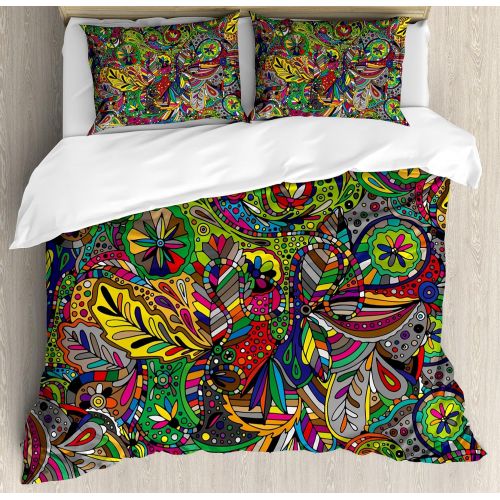  Ambesonne Superhero Duvet Cover Set Queen Size, Legendary Cartoon Character Masks Flash Batman Spider-Man Comic Costume Print, Decorative 3 Piece Bedding Set with 2 Pillow Shams, M