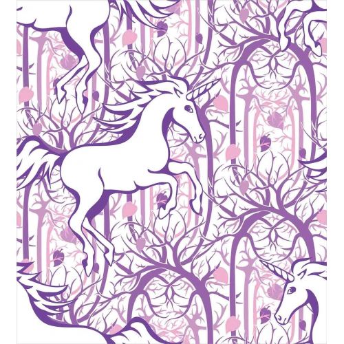  Ambesonne Unicorn Home and Kids Decor Duvet Cover Set, Unicorn Galloping on Curved Swirled Tree Branches in Forest Theme Design, A Decorative 3 Piece Bedding Set with Pillow Shams,